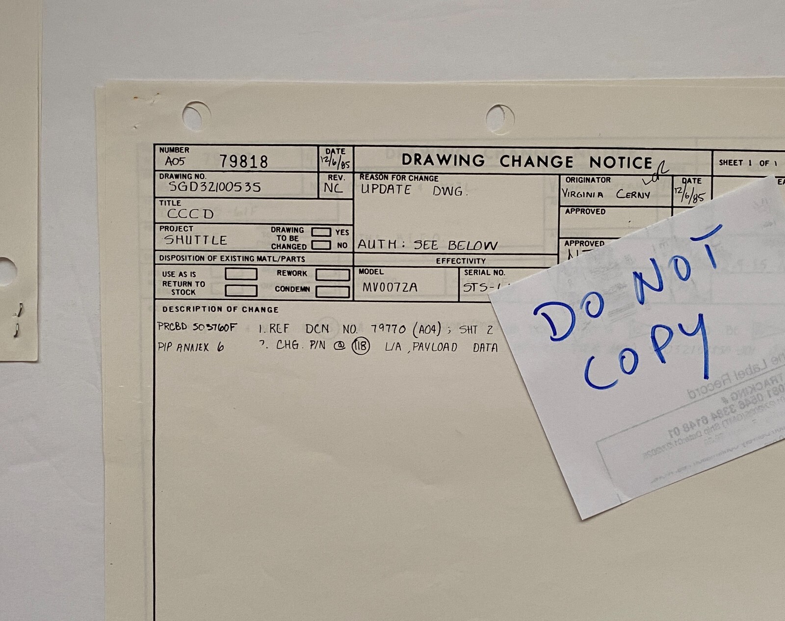NASA - STS-51L - RARE Classified Documents Pertaining to Construction