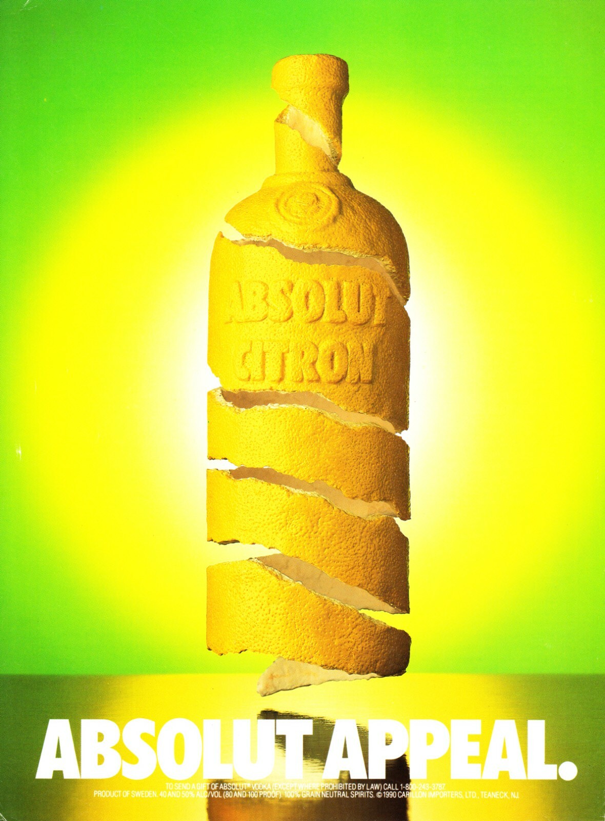 ABSOLUT APPEAL VODKA  AD 1990 VERY RARE OUT OF PRINT YELLOW - GREEN BACK COVER
