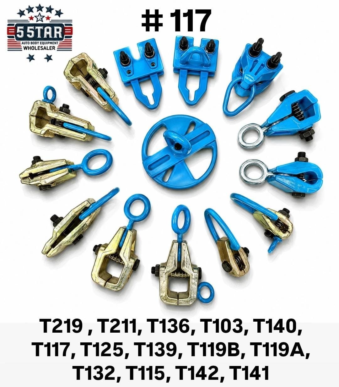 Set #117  14-Piece Auto Body Frame Machine Pulling Clamp Chain Hook Tool Kit