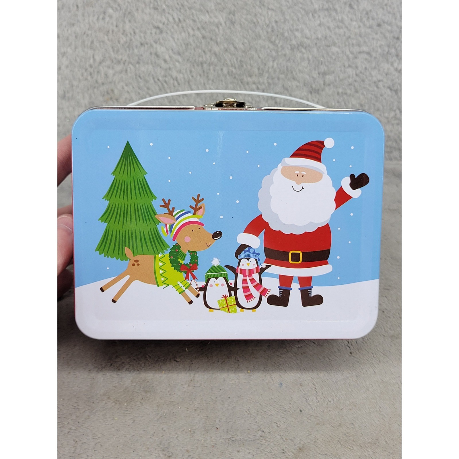 Greenbrier Christmas Mini Tin Lunch Box Santa Reindeer Penguin Holiday Storage