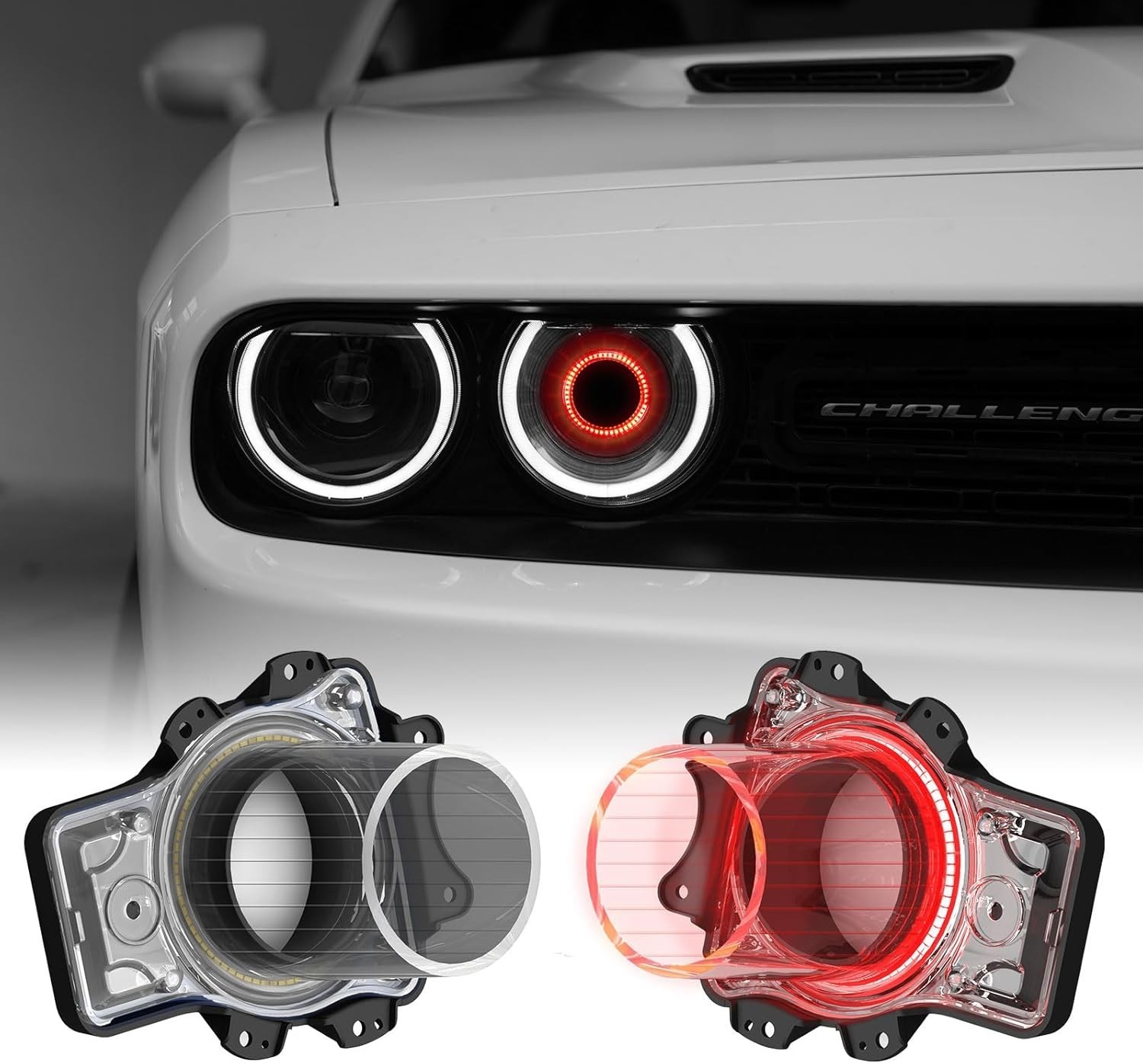 Dodge Challenger Headlights Bulbs, LED Headlamps Air Inserts Assembly Compati...