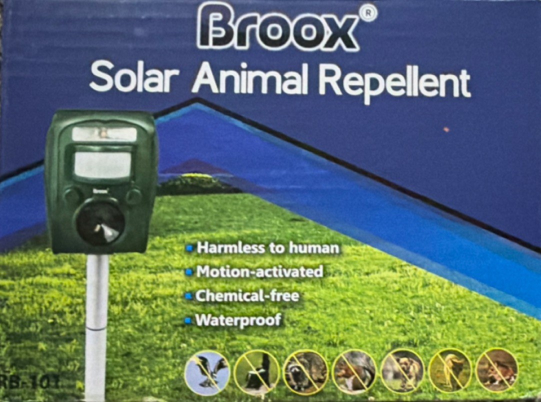 Broox Solar Motion-Activated Waterproof Outdoor Animal Repellent for Birds, Cats