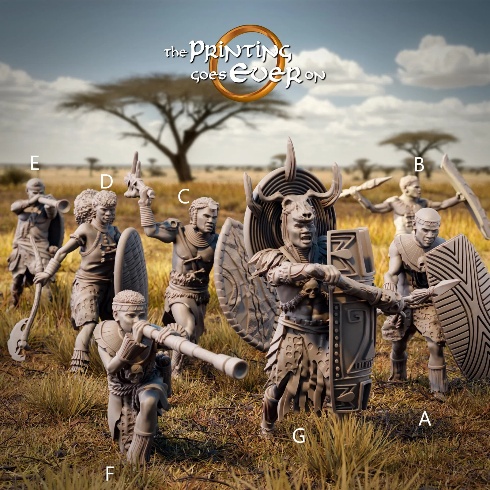 Tribal Warriors (Set of 7) - 28-32mm Tribal - Resin Tabletop Miniatures