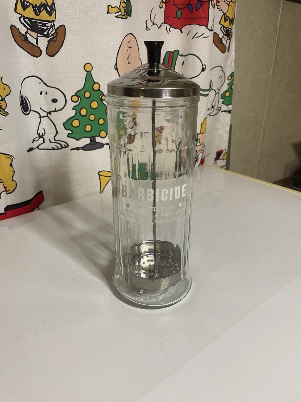 Barbicide Disinfectant Glass Jar King Research Inc Lg 11.5" tall, Vintage Barber