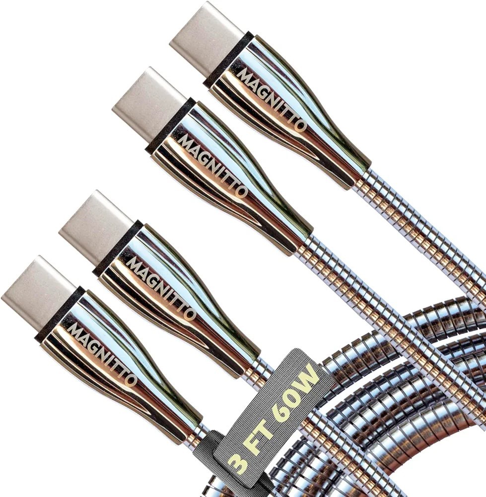 Magnitto USB-C to USB C Fast Charger Cable 60W 3ft 2-Pack, Metal Braided Wire,