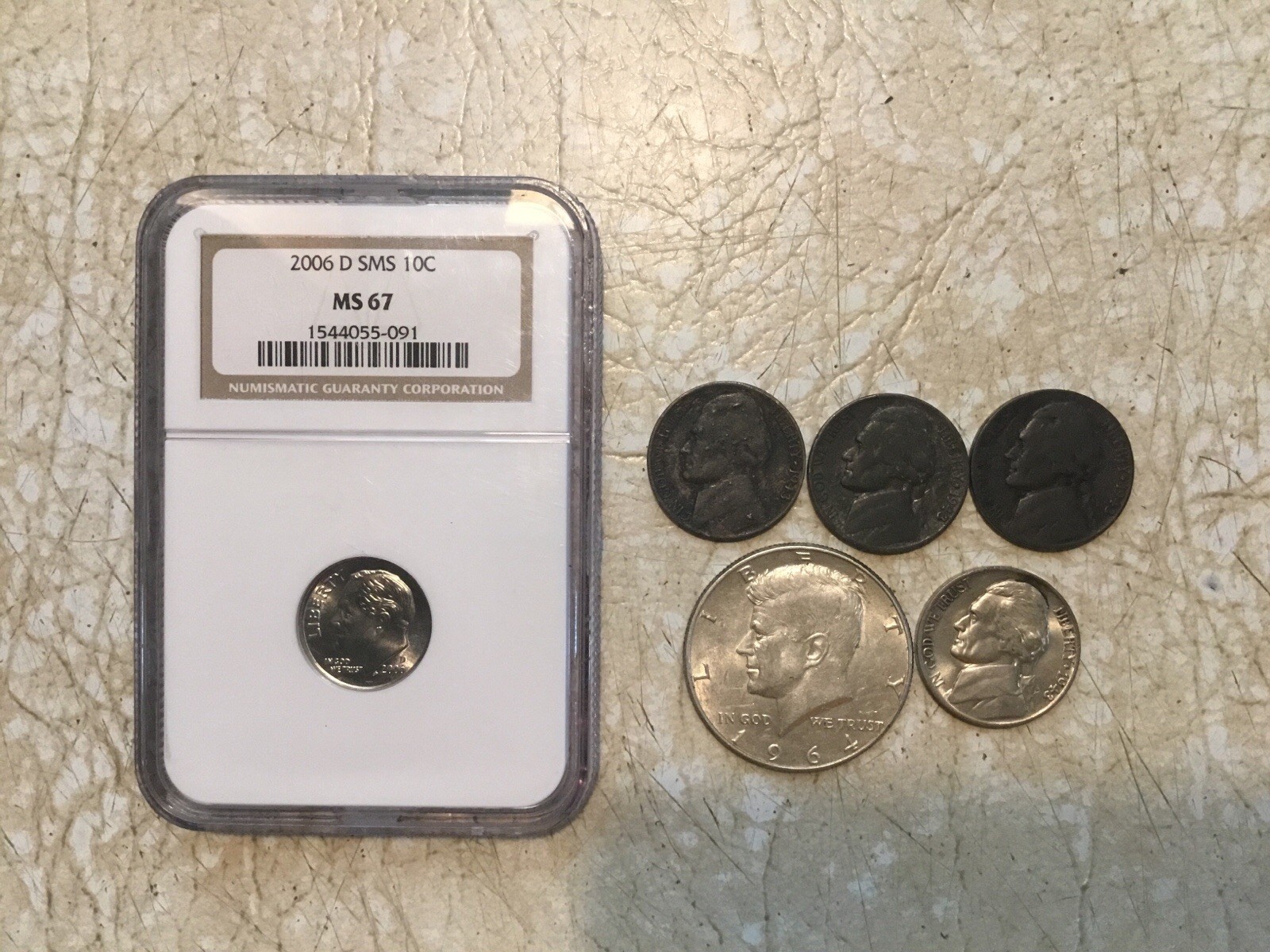 2006D FDR Dime 10C NGC PF67 & 90% Silver 1964 50 C WW2  5C 1943D Lot 32Gr 1.1 OZ