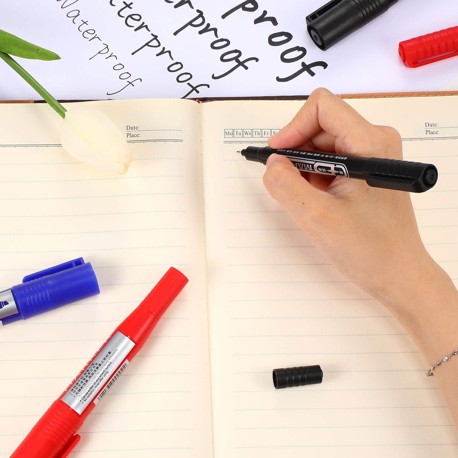 6 Pieces Permanent Markers, Different Sizes Double-ended Permanent Marker Pen...