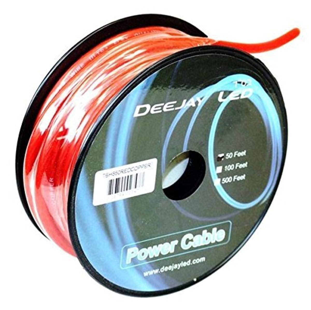DEEJAYLED Eight-Gauge 50 Foot Red Pure Copper Stranded Power Cable Content...