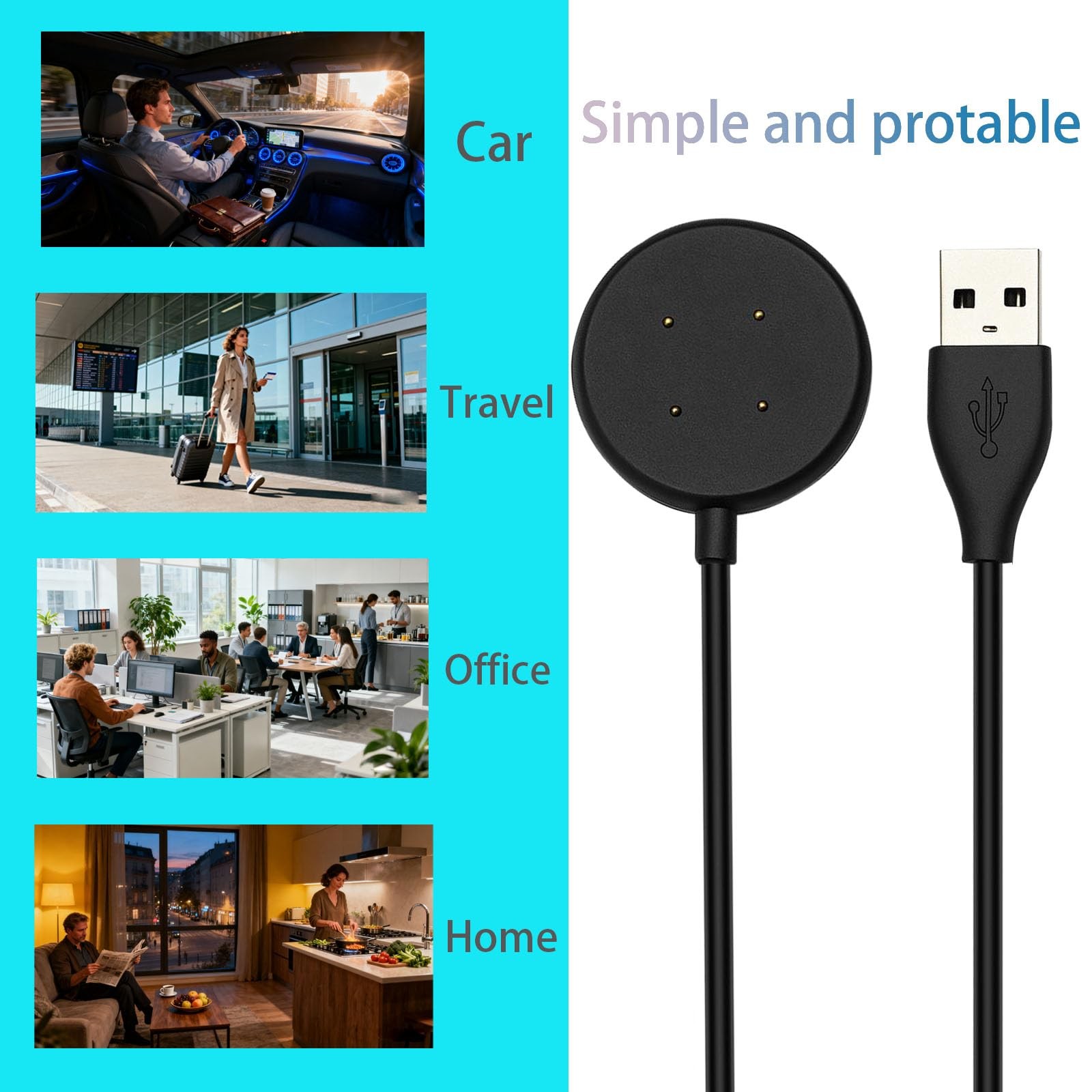 Compatible with Google Pixel Watch 3/Pixel Watch2 Chargers, 2 Black white