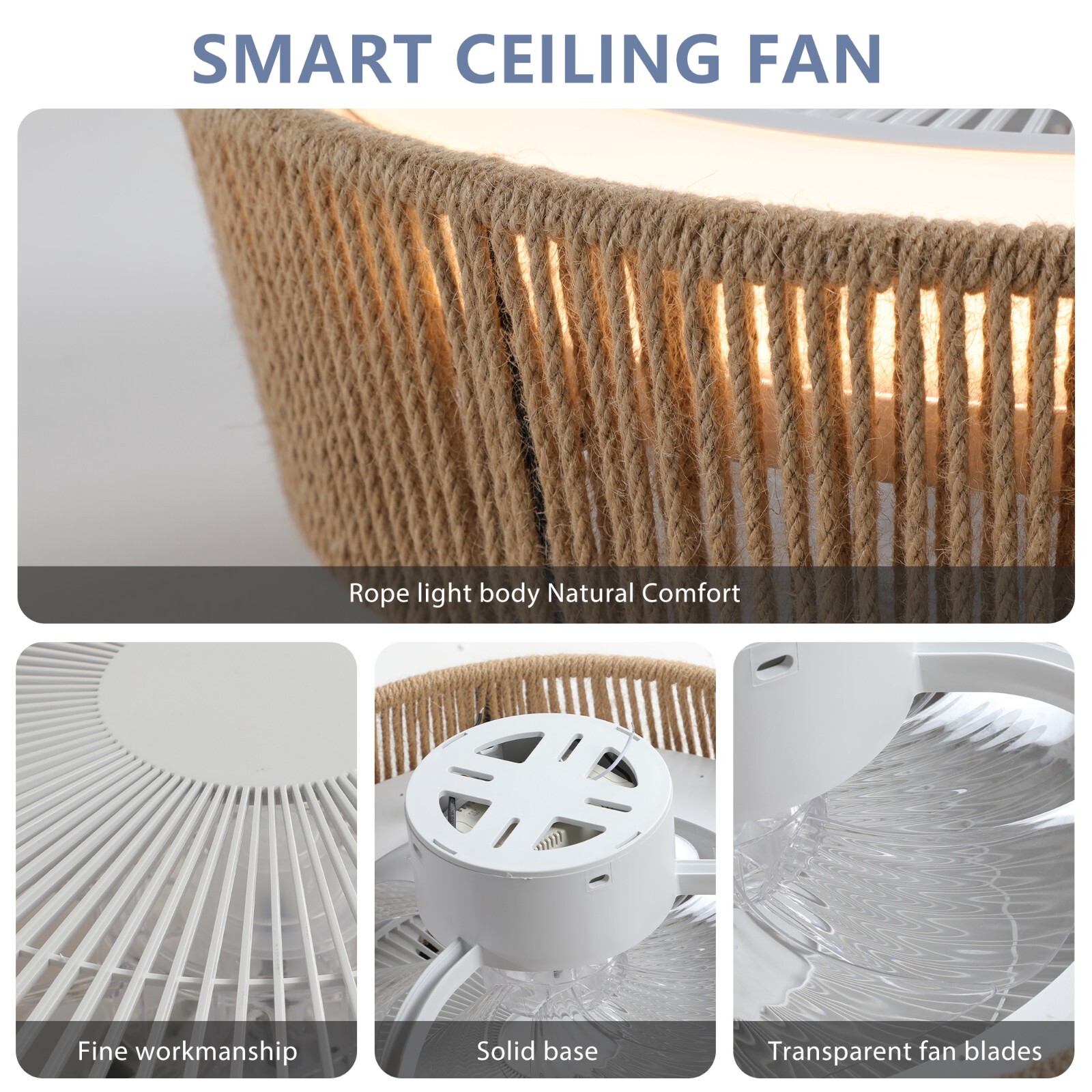 21" Modern White 8-Blade Smart LED Ceiling Fan