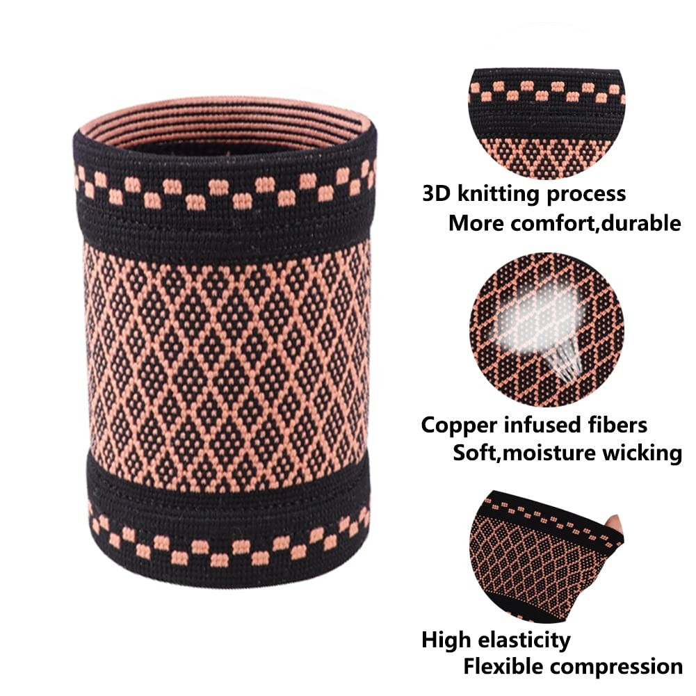 Copper Wrist Compression Brace (2Pcs), Elastic Support Sleeve Small
