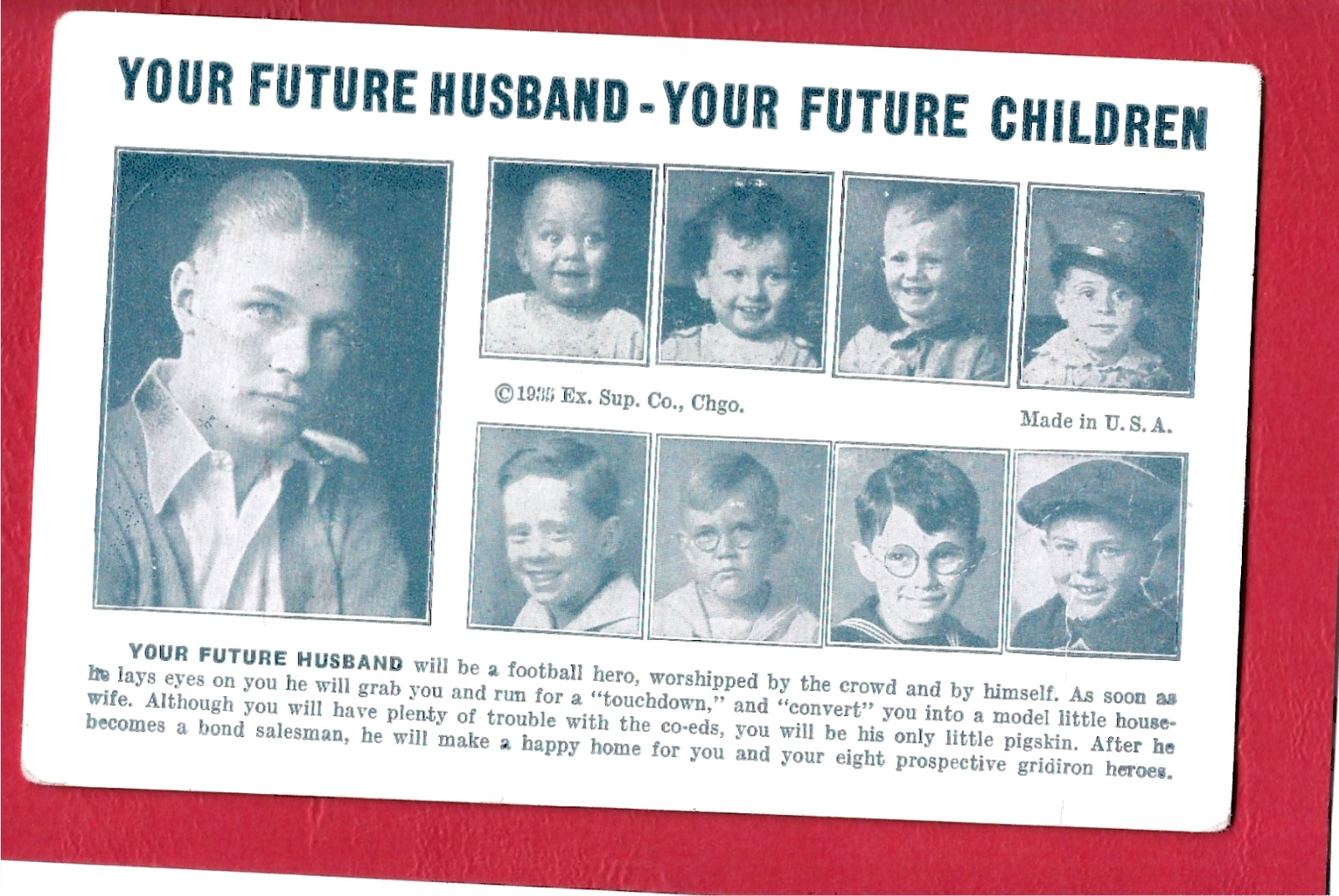 1935 Penny Arcade YOUR FUTURE HUSBAND Fortune Telling Card "A Football Hero"