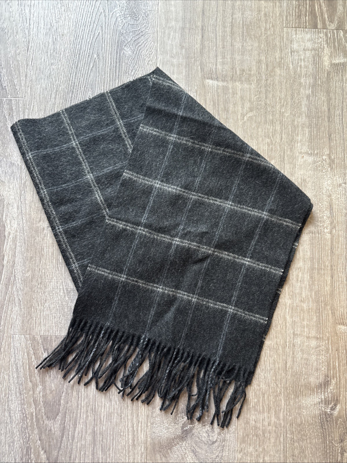 Pronto Uomo Scarf Mens Black Plaid 100% Pure New Wool Winter Warm Soft 12x62