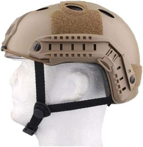 Compact Tactical Helmet Set with Sliding Goggles and Adjustable Chin Strap - Tan