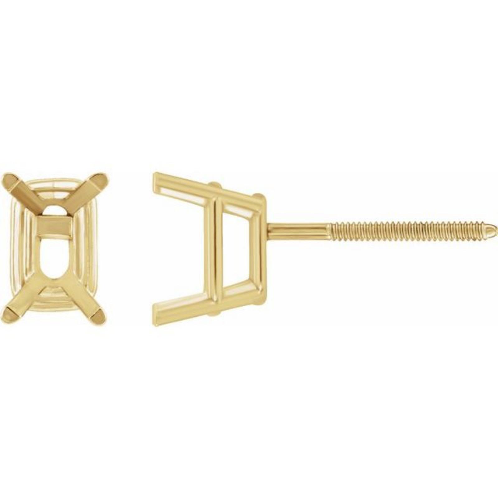 7mm x 9mm Solid 18k Yellow Gold Emerald Stud Earrings Basket Mounting THREADED