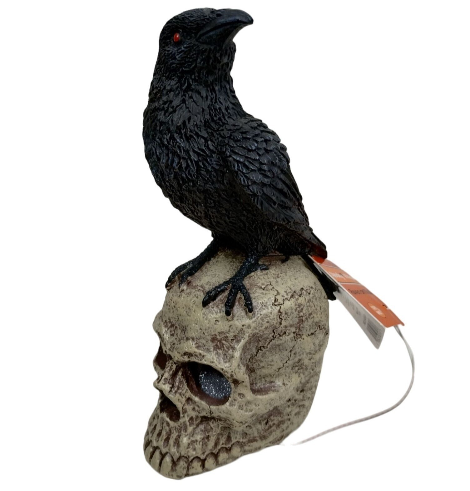 Spooky Village Raven On Skull with LED Glowing Eyes Halloween Decor