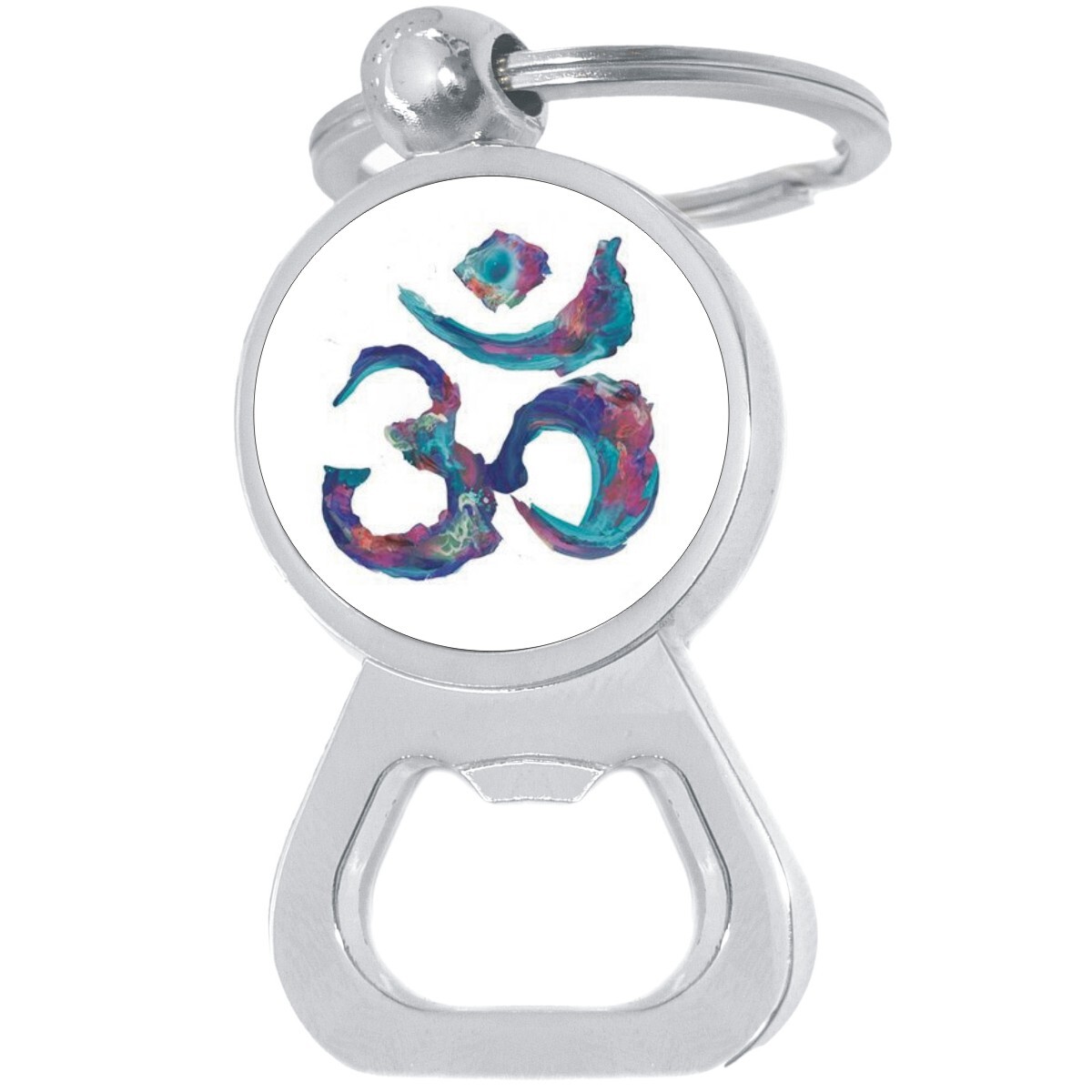 Watercolor Ohm Om Bottle Opener Keychain - Metal Beer Bar Tool Key Ring