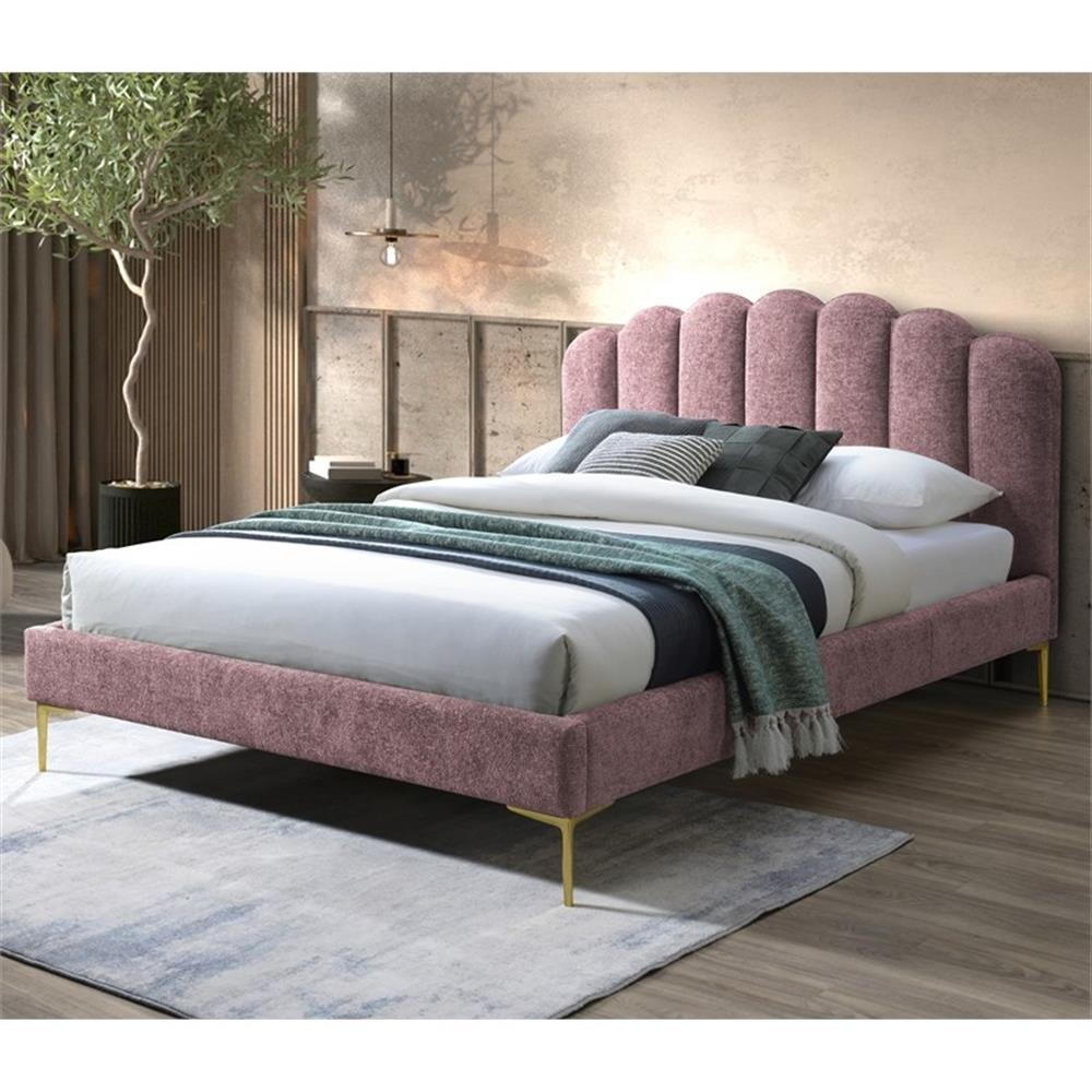 Pemberly Row Modern Fabric Upholstered Queen Platform Bed in Ash Rose Pink