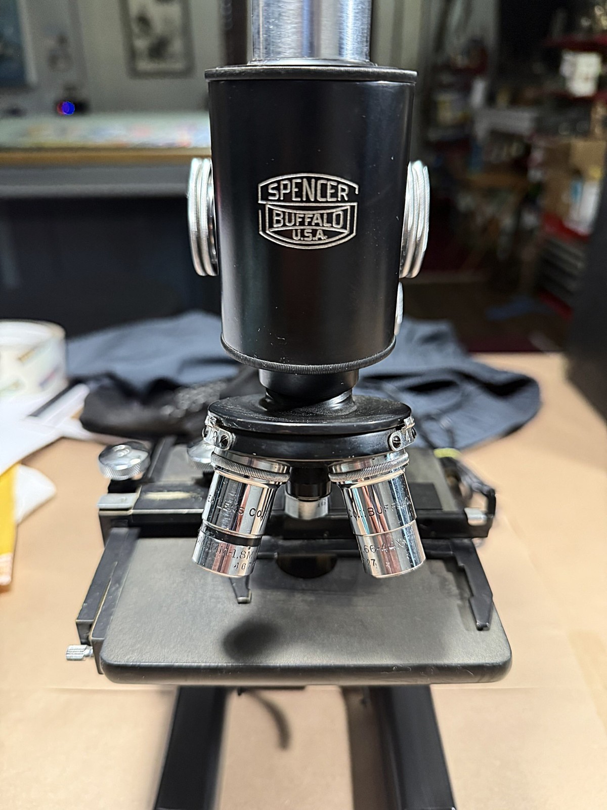 Vintage Spencer Buffalo NY Scientific Microscope Heavy Cast Metal USA