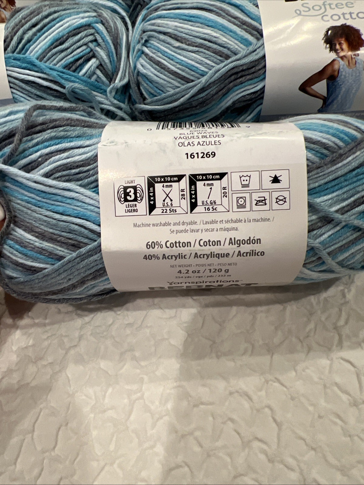 5 Pack Bernat Softee Cotton Yarn-Blue Waves 161269-69025