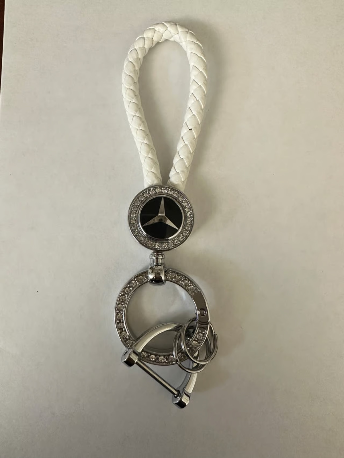 Mercedes Benz AMG Key Holder White Leather and stones Original MB