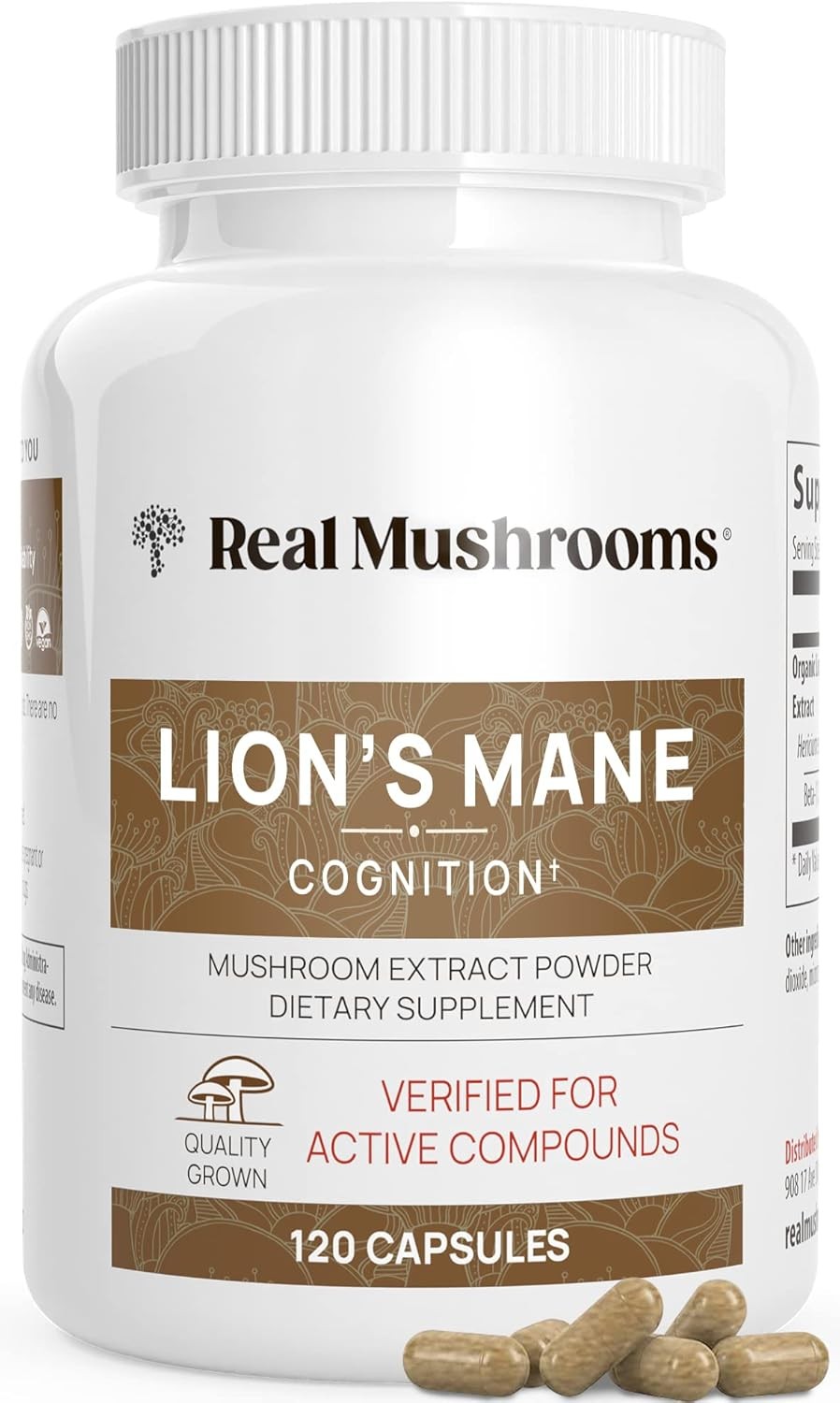 Real Mushrooms Organic Lions Mane Mushroo 120 Capsules for Overall Wellness