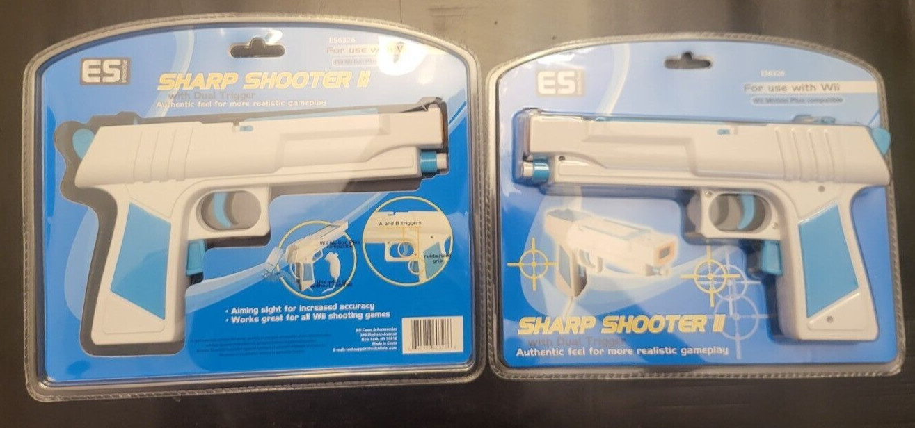 Two ES interactive Sharp Shooter 2 With Dual Trigger For Wii ES6326 New Sealed