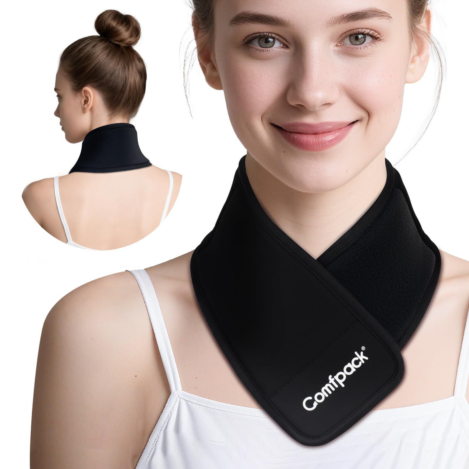 Comfpack Neck Ice Pack Wrap, Cervical Pack, Flexible Gel 24 Inch, Black