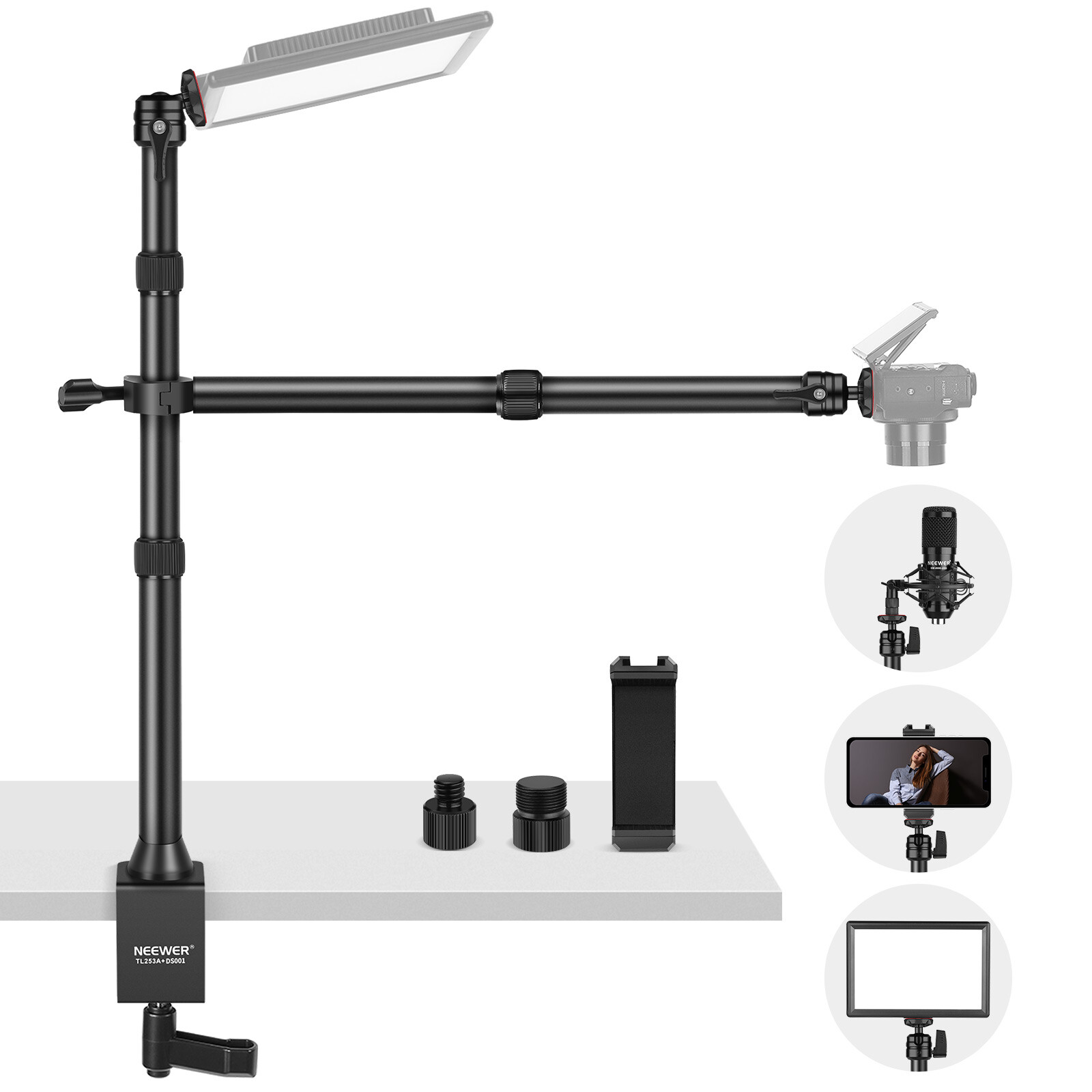 NEEWER Tabletop Overhead Camera Mount Stand&2 Section Telescopic Extension Arm