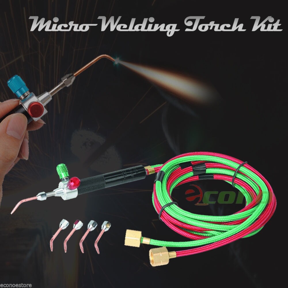 Jewelry Micro Welding Soldering Mini Oxy acetyle Gas Torch Set w/5 Tips & Hoses