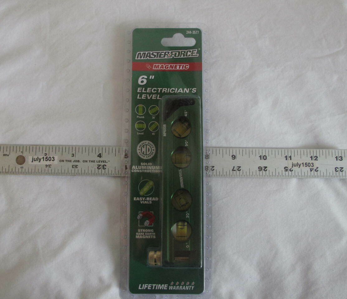 (1) NEW 6" Aluminum Magnetic Electrician's Level MF6006 4 Vial Plumb/30/40/Level