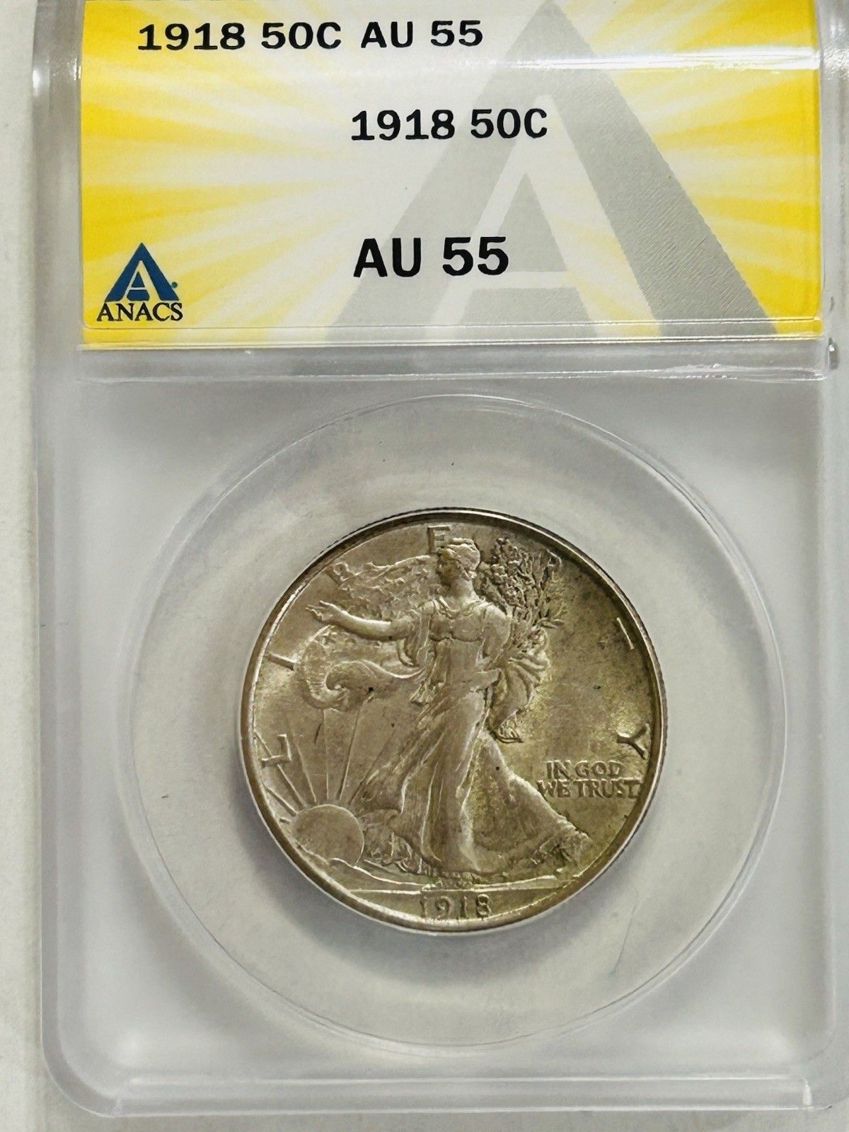 1918 Walking Liberty Half Dollar AU 55 ANACS Amazing