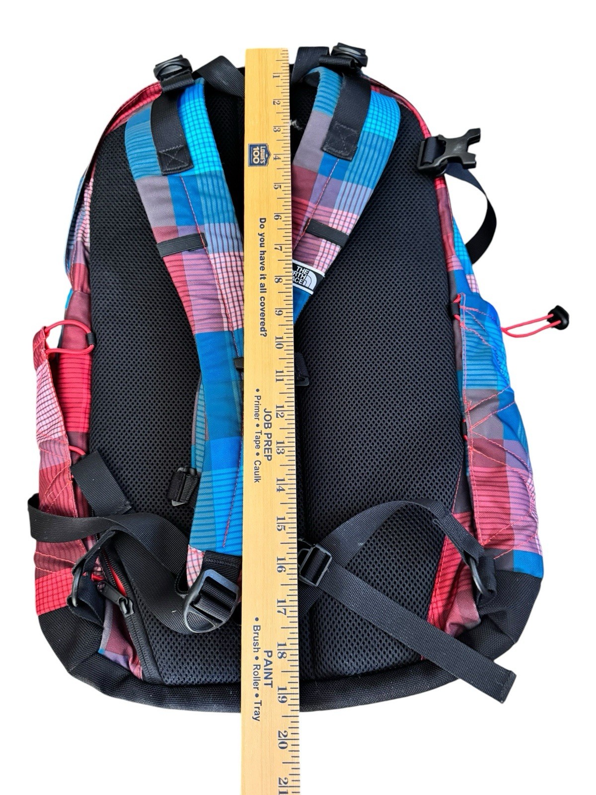 North Face Backpack Colorful Multi Plaid 9 Pockets For Computer & Gear Mesh Back
