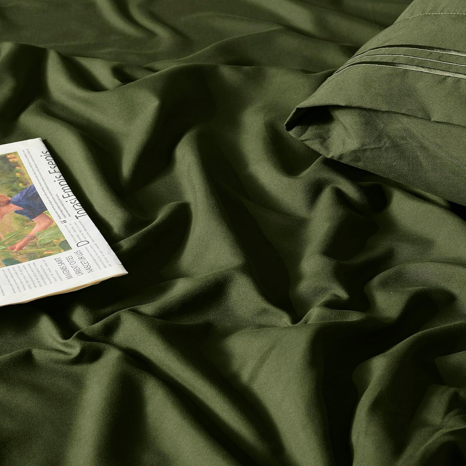 Extra Deep Pocket Full Size Sheets Set, 6 Pieces Soft Olive Green Sheets 18-24 I