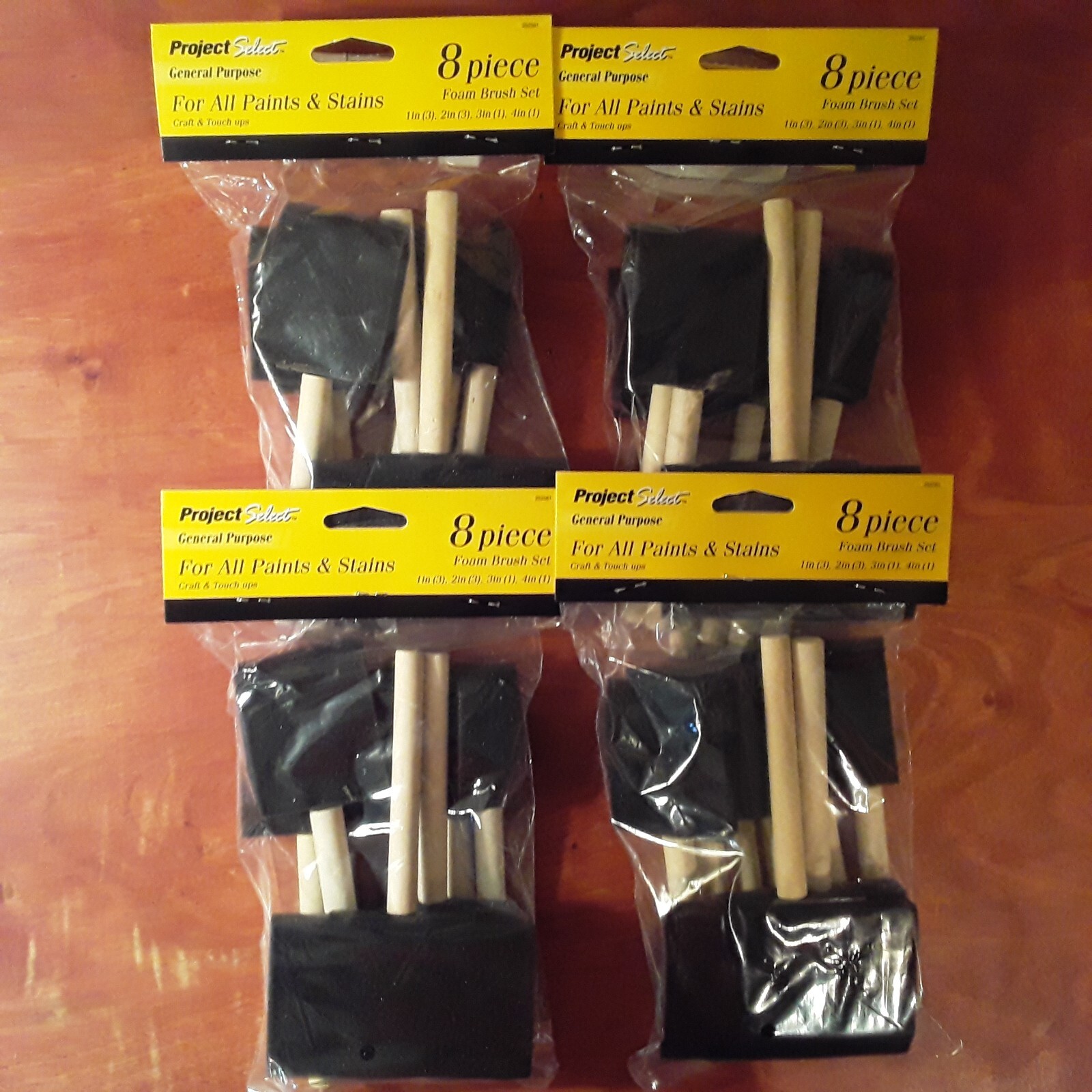 Foam Brush Set, Lot of 4 ea. Pkgs. 8 Brushes of Assorted Sizes per Package 