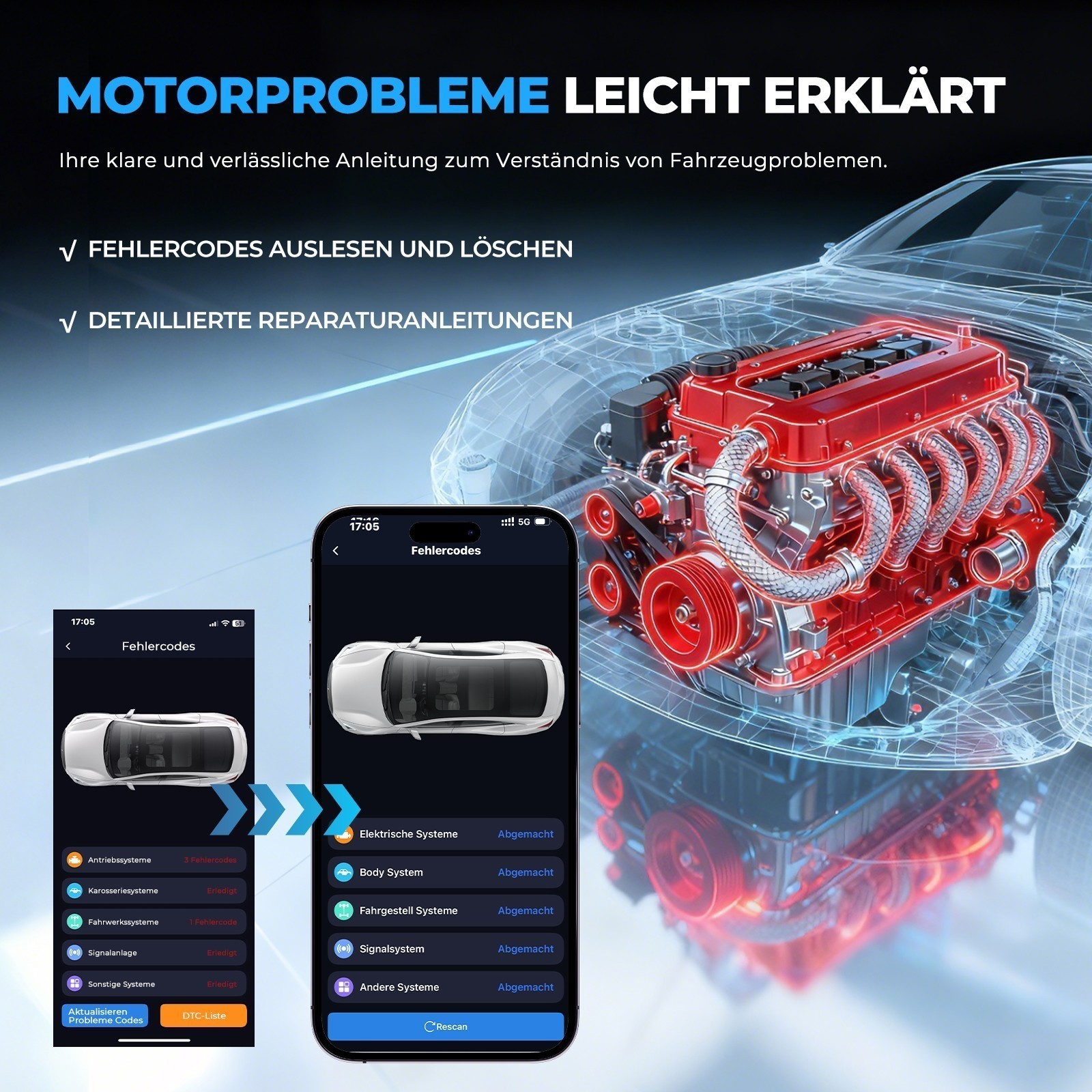 AI OBD-II Car Code Reader Diagnostic Scanner Bluetooth 5.4 MEMORY CONNECTION NEW