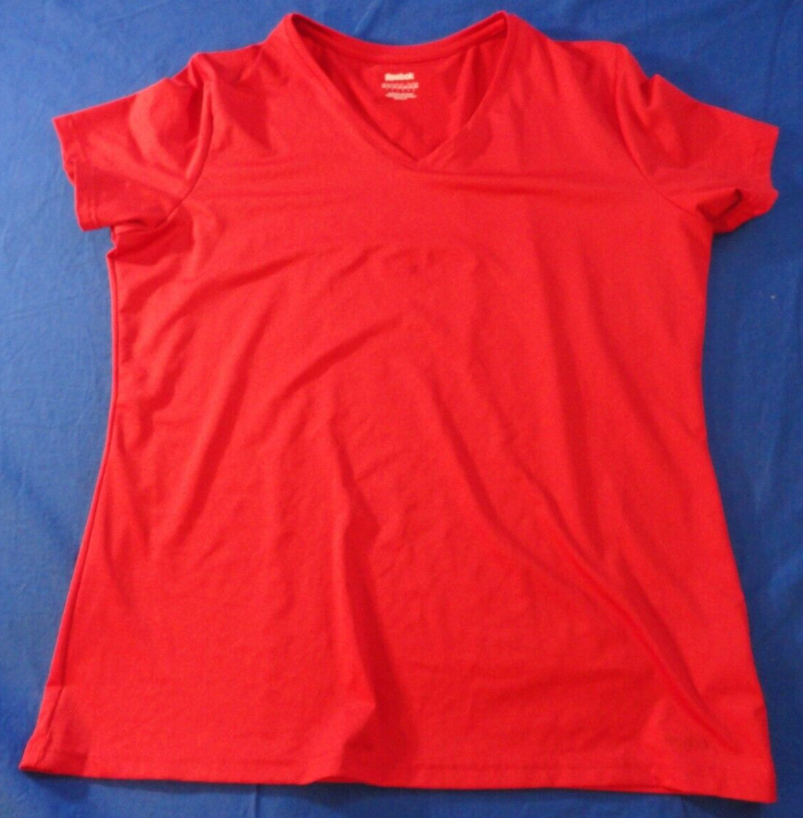 REBOOK WOMENS BRIGHT RED SHORT SLEEVE V NECK WORKOUT GYM CASUAL T SHIRT XL