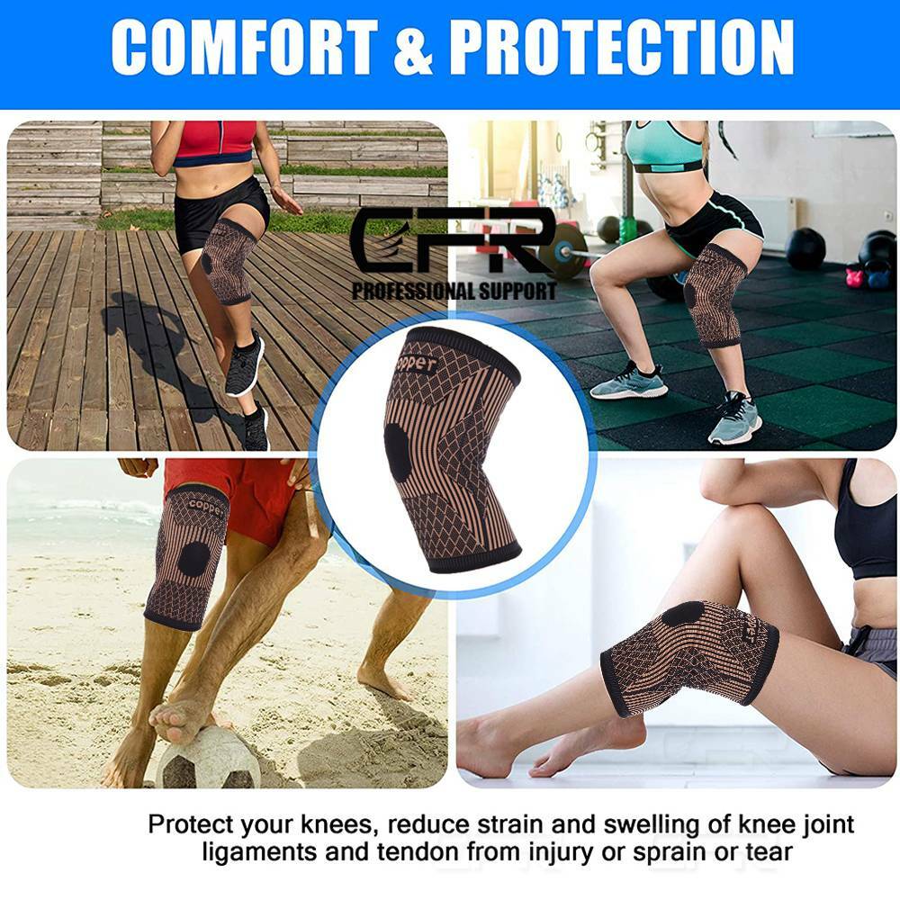 Copper Infused Knee Brace Support Stabilizer Patella Compression Sleeve Wrap Gym