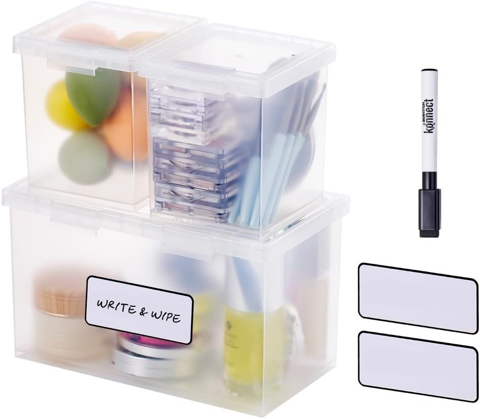 Konnect Storage Containers W/ Lids Organizer Clear Plastic Box Stackable Nesting