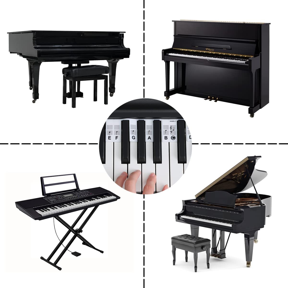 Piano Notes Guide for Beginners Removable 88/61 Key Silicone Keyboard Strips |