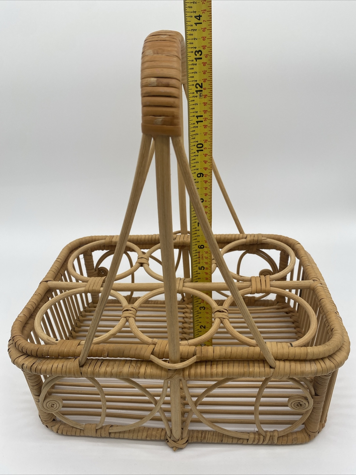 Vintage Wicker Rattan Drink Caddy Basket