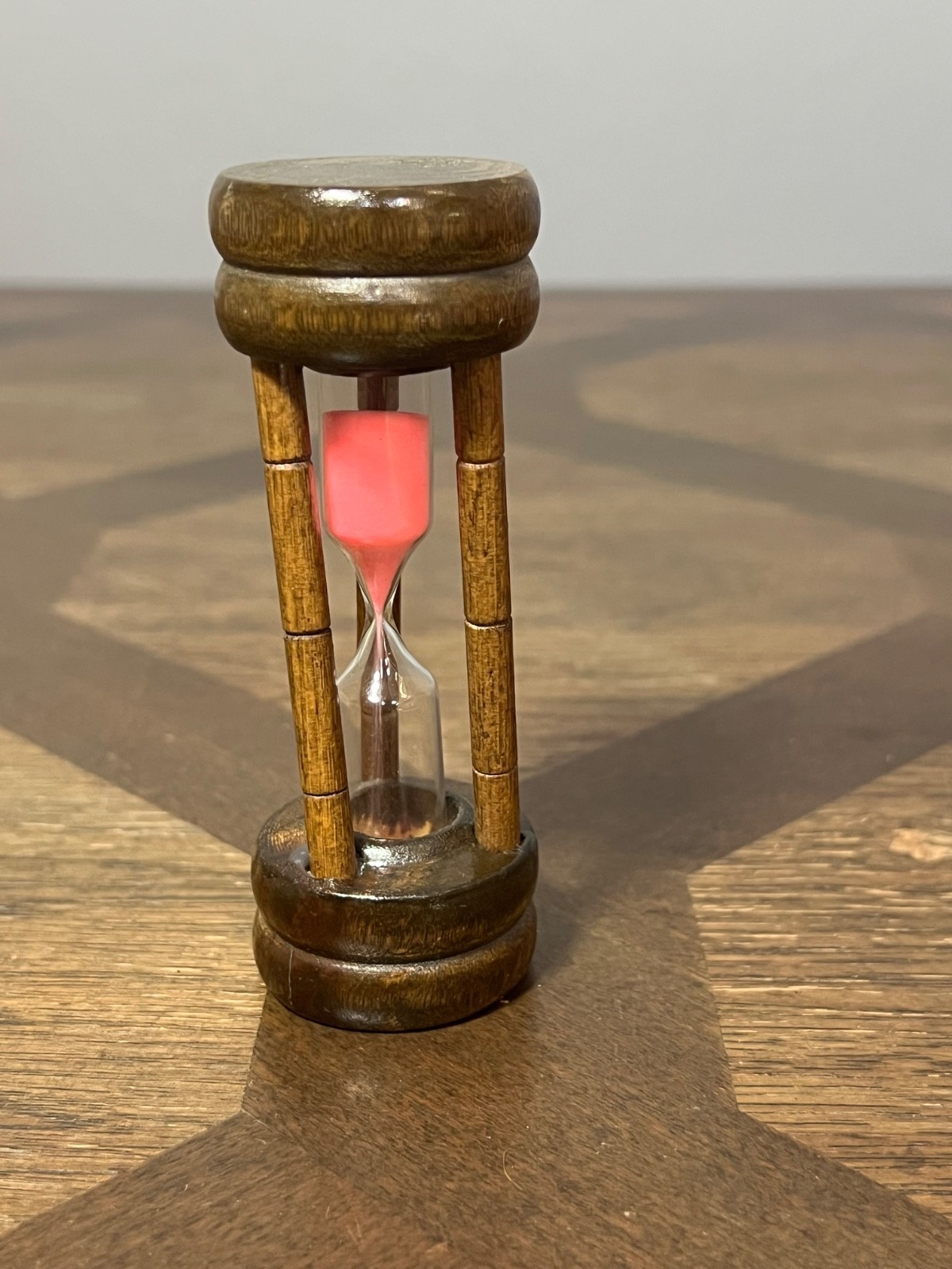 Vintage Tiny Wooden 3 Minute Egg Timer with Red Sand