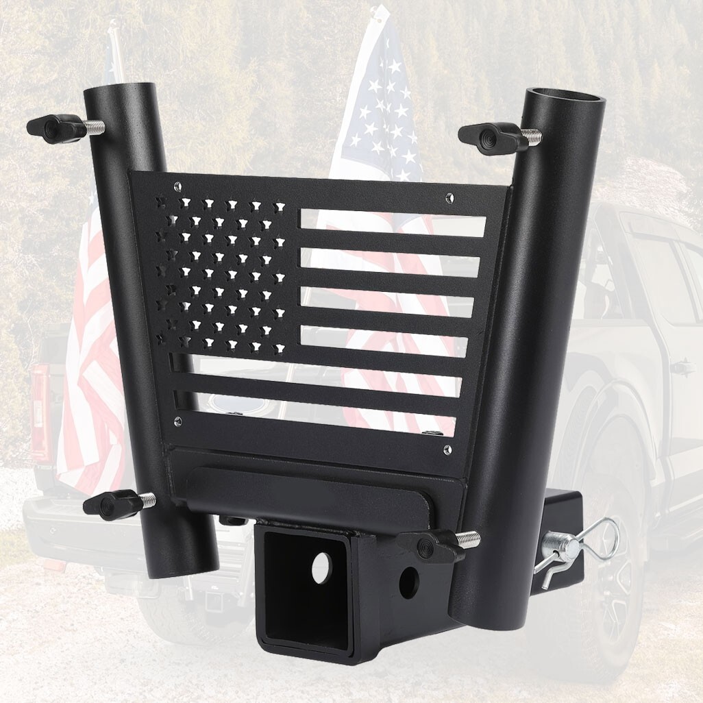 Hitch Mount Dual Flag Pole Holder 2" Receiver Truck SUV RV Trailer Pickup Camper