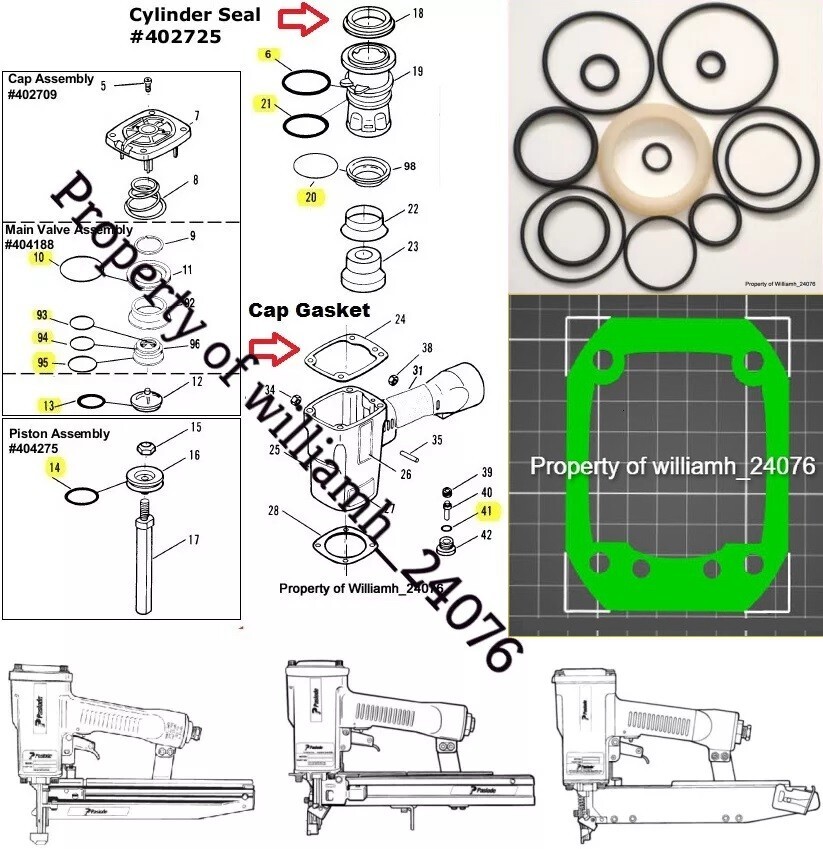 Paslode 3250 F16 O-Ring Kit + Cyl Seal + Cap Gasket Multiple Models