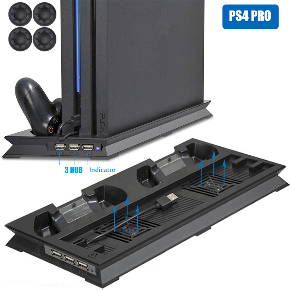For PS4 PRO Cooling Vertical Stand Charging Dock Station 2 Cooler Fan 3 HUB New