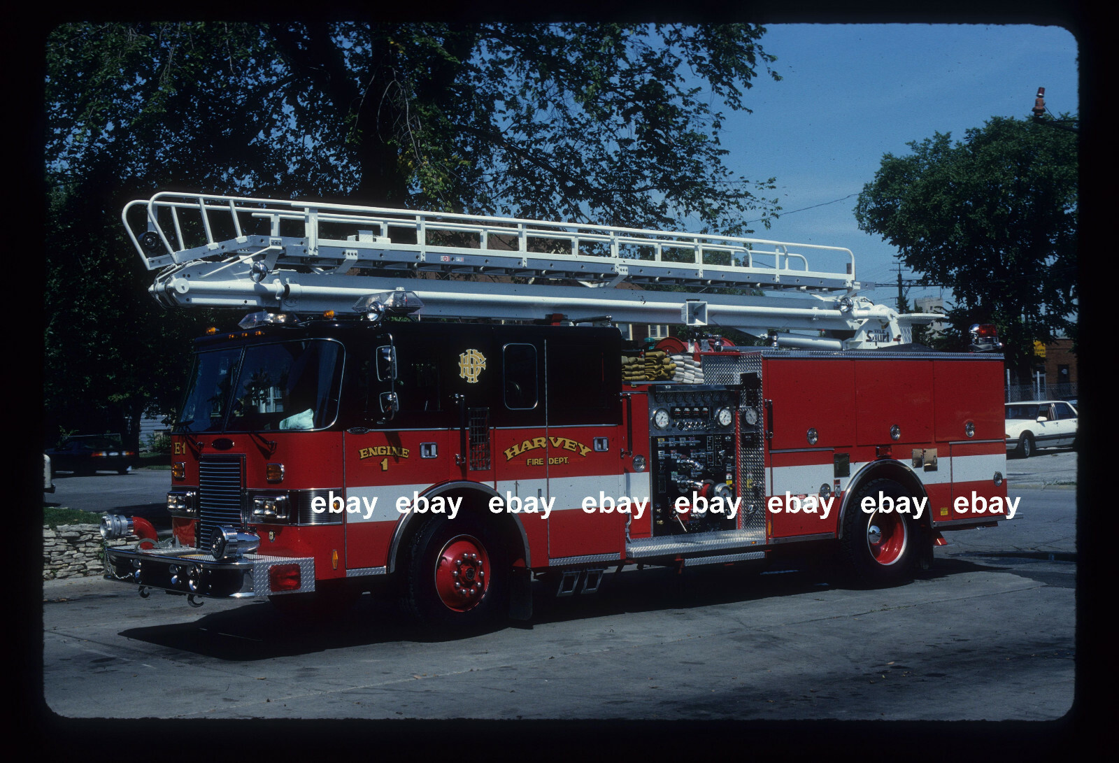 Harvey IL E1 1990 Pierce Lance 50' TSQ Fire Apparatus Slide