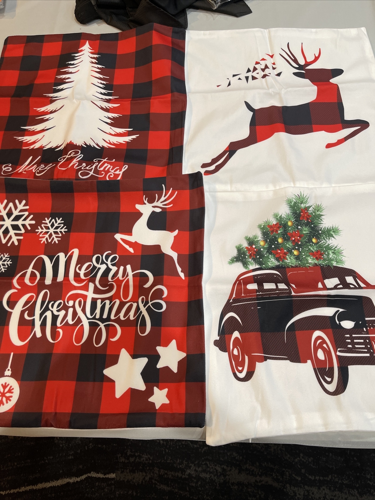 Set of 4 Farmhouse Throw Pillow Cases Covers 18x18 Merry Christmas Cloth Cases