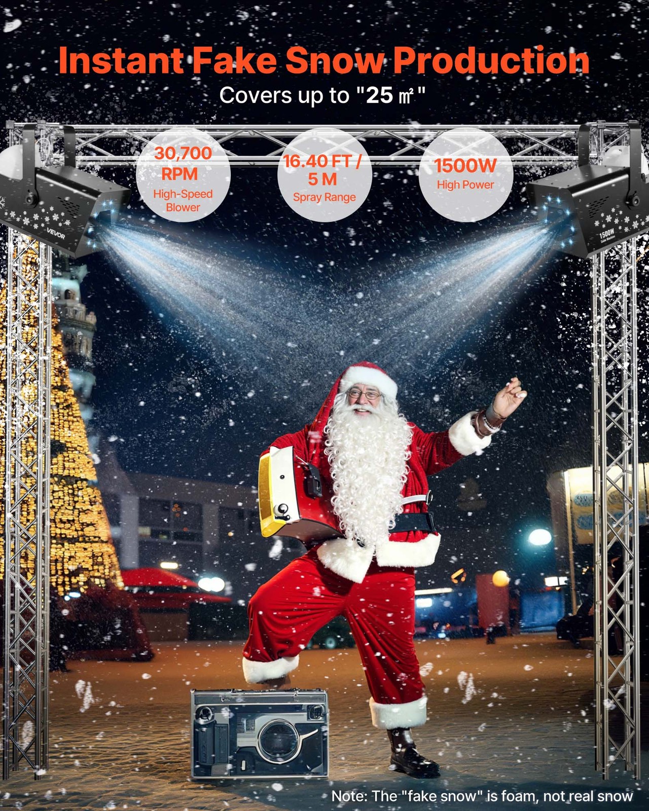 VEVOR 1500W Snow Machine with LED Light Handheld Hanging Remote & DMX512 Control