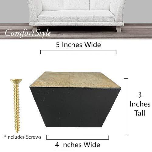 Furniture Legs Sofa Couch and Chair 3" Tall x 5" Extra Wide Wood Feet Replace...