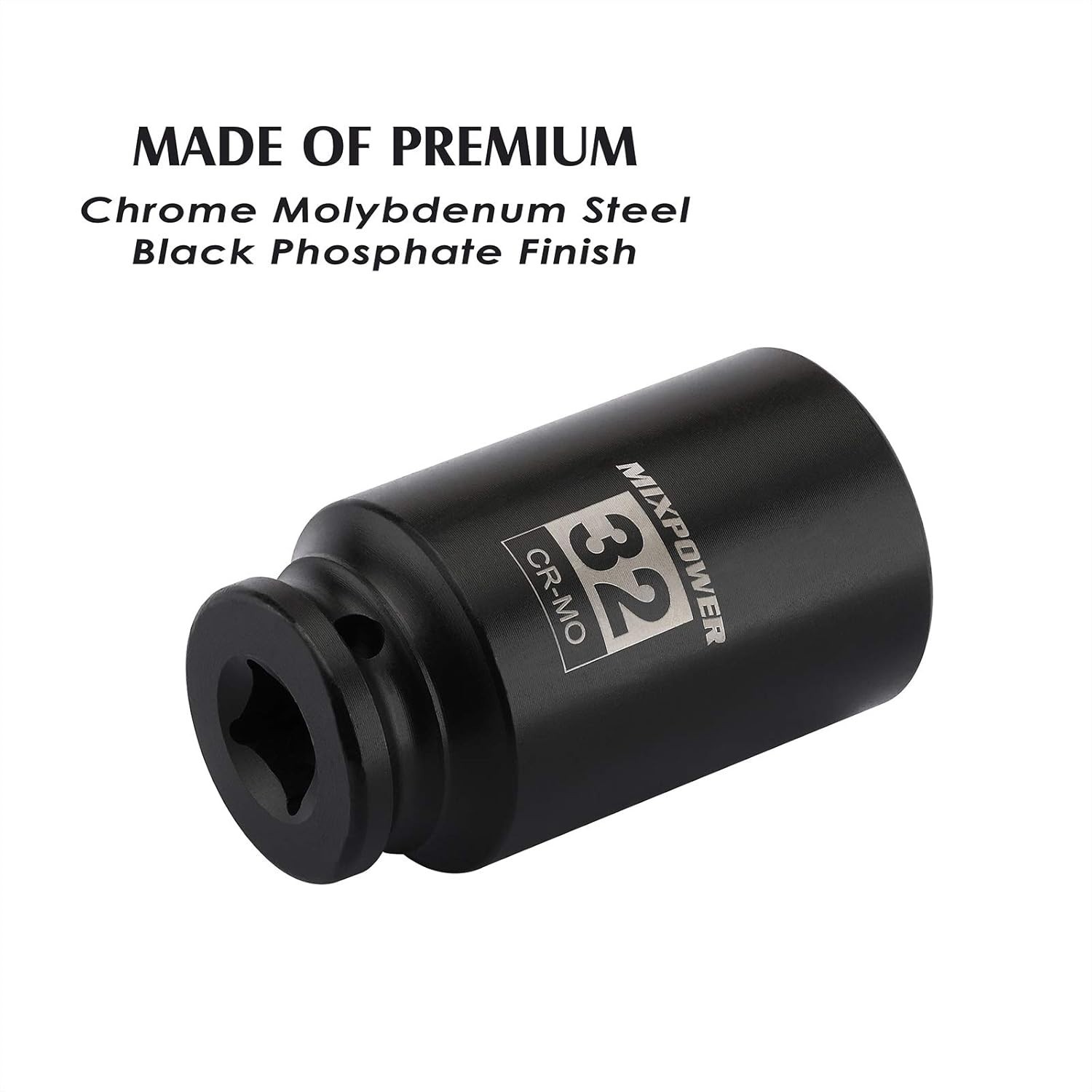 1/2" Drive Deep Impact Socket, 32mm CR-MO with Black Phosphate Finish